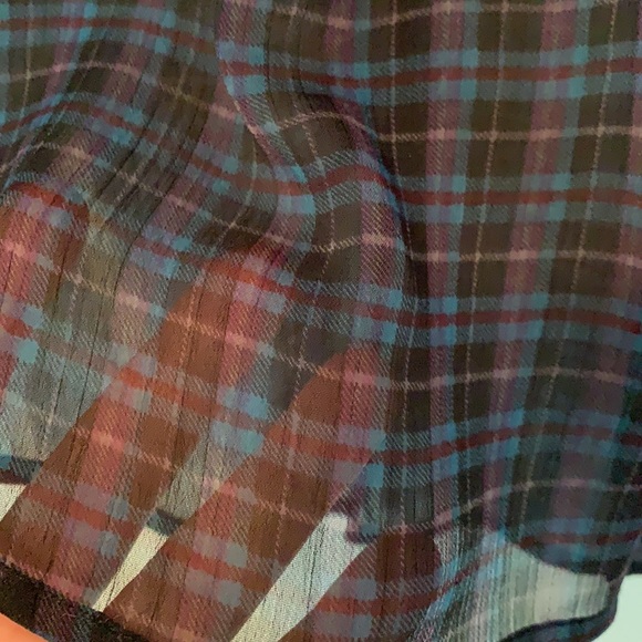 AE-Sheer Plaid Blouse w/ Front Ruffle Detailing-S - Picture 3 of 5